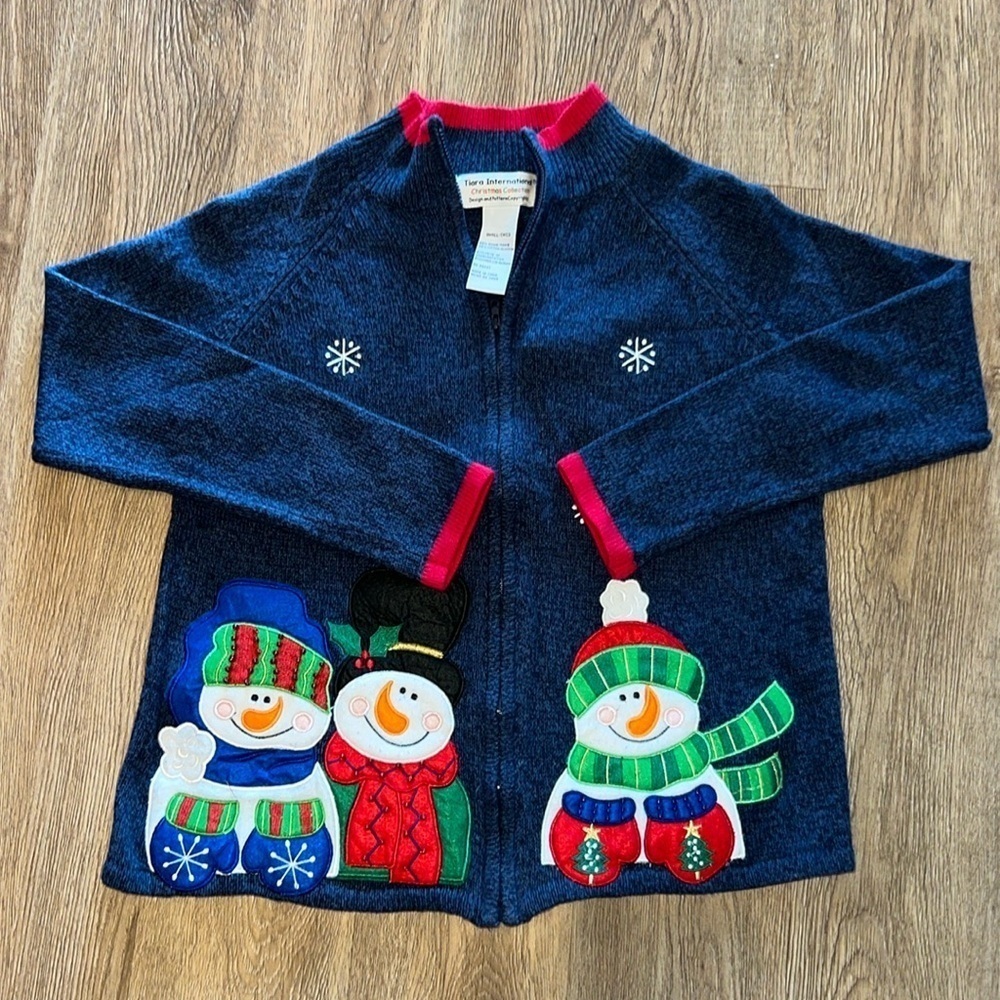 Vintage Tiara International Blue Christmas Collection Snowman Sweater Small